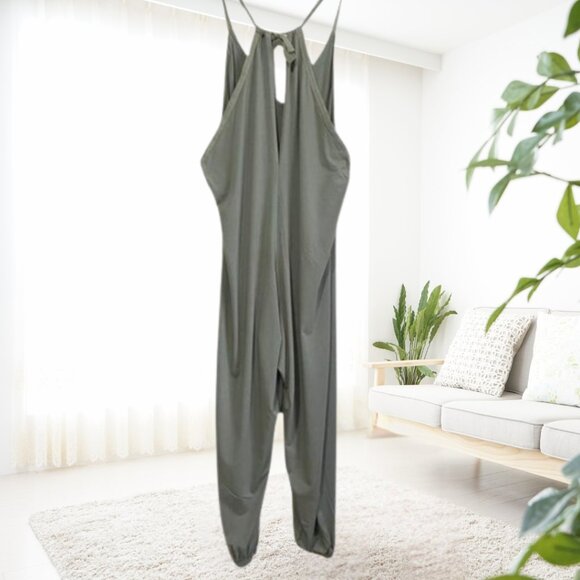 Bobi Sage Green Draped Modal Cotton Jersey Jumpsuit Romper | Size Small - Picture 5 of 14